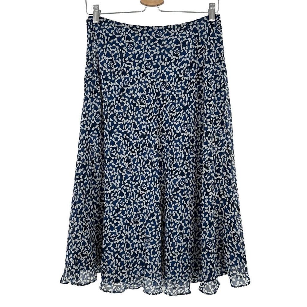 Vintage Silk Midi Skirt Size 8 Petite Blue Cream Fairy Chiffon - Picture 3 of 7